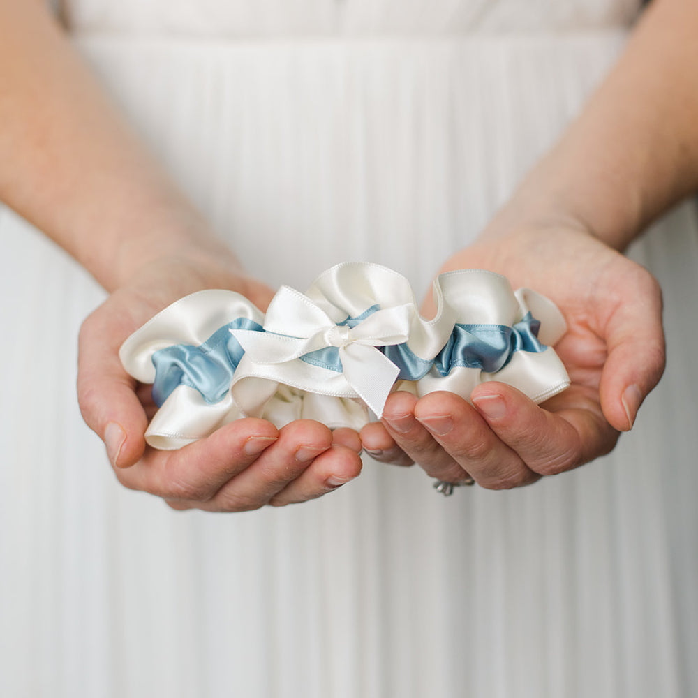 Something blue wedding garter handmade with satin by The Garter Girl