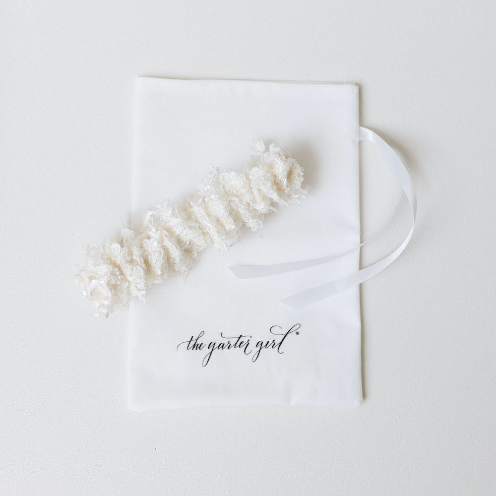 luxurious sparkle beaded crystal wedding garter heirloom handmade by The Garter Girl