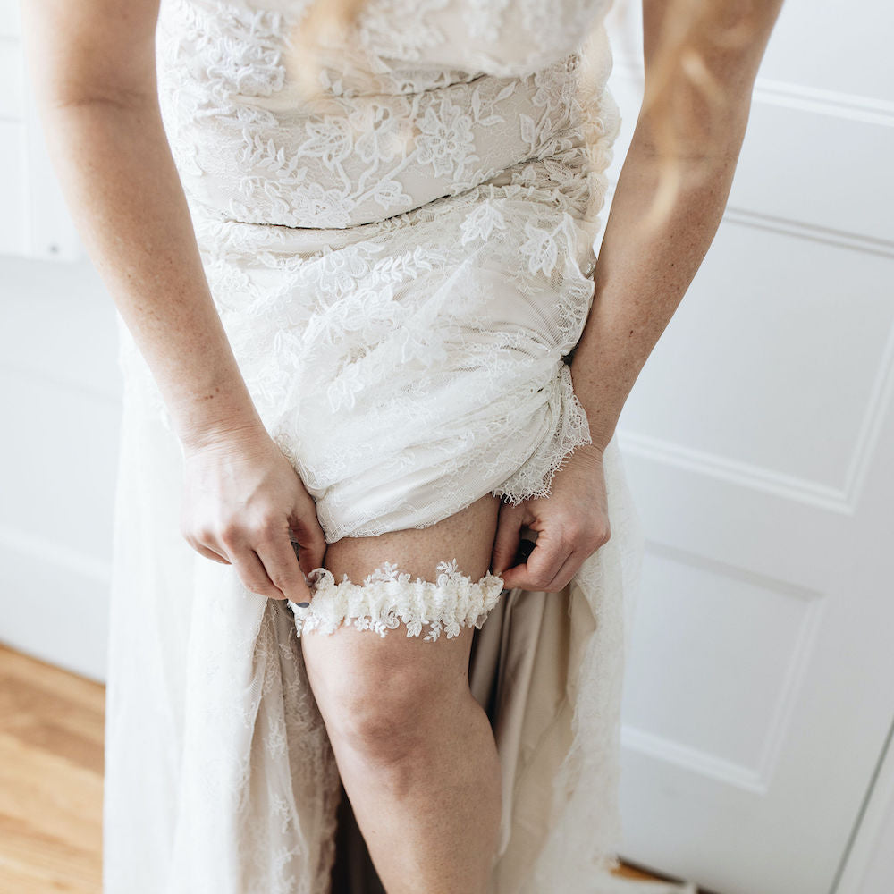 luxurious sparkle beaded crystal wedding garter heirloom handmade by The Garter Girl