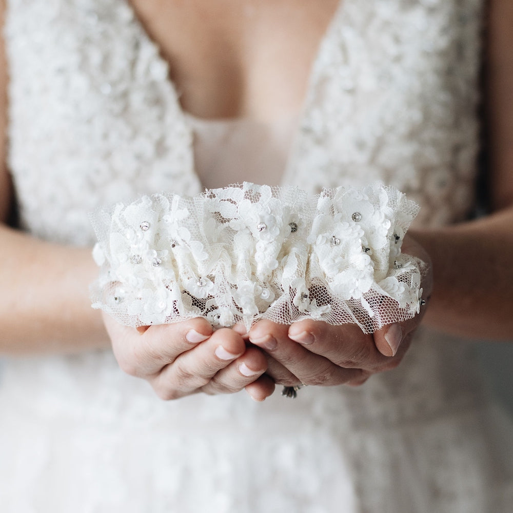 Sequin, Beaded Garter w/ Sparkling Lace | Best Gift For Girlie Bride | The Garter Girl Small (14 - 18 inches) / Add Tossing Garter ($38) / Add Sequin, Beaded Garter w/ Sparkling Lace | Best Gift For Girlie Bride | The Garter Girl Small (14 - 18 inches) / Add Tossing Garter ($38) / Add