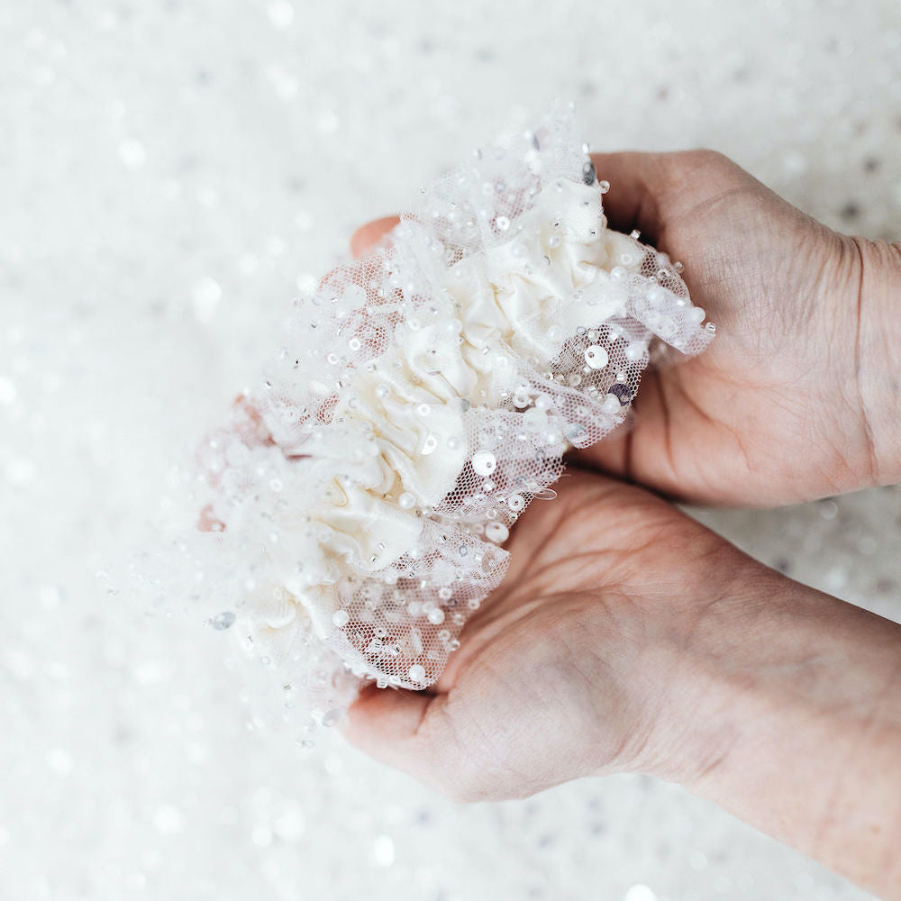 pearl, sparkle and jewel encrusted wedding garter handmade wedding heirloom by The Garter Girl