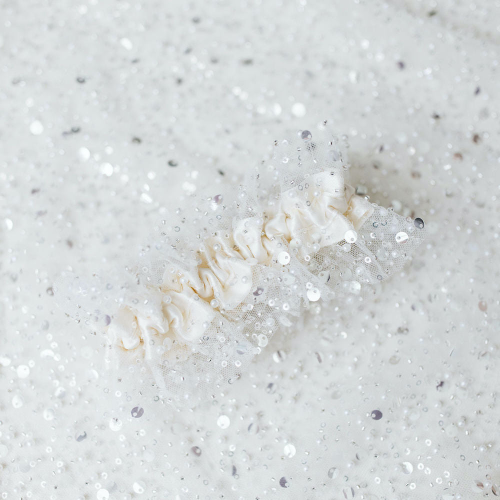 pearl, sparkle and jewel encrusted wedding garter handmade wedding heirloom by The Garter Girl