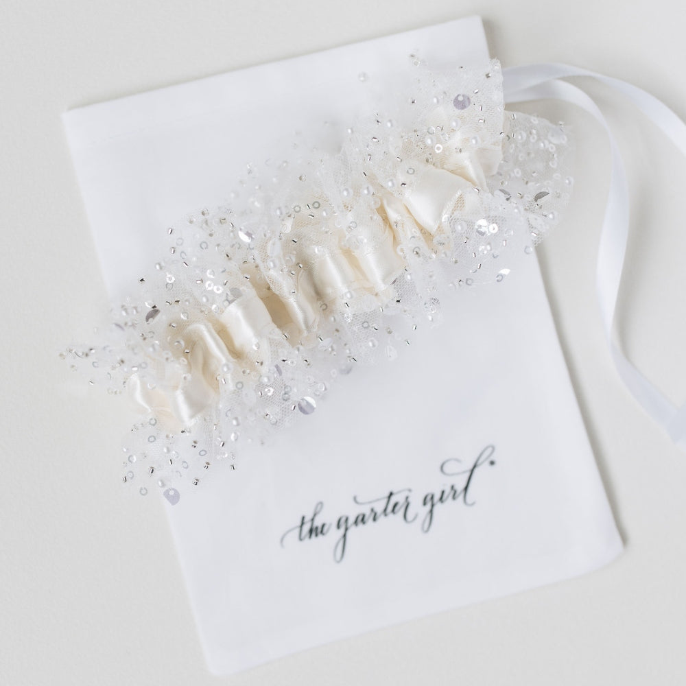 pearl, sparkle and jewel encrusted wedding garter handmade wedding heirloom  by The Garter Girl
