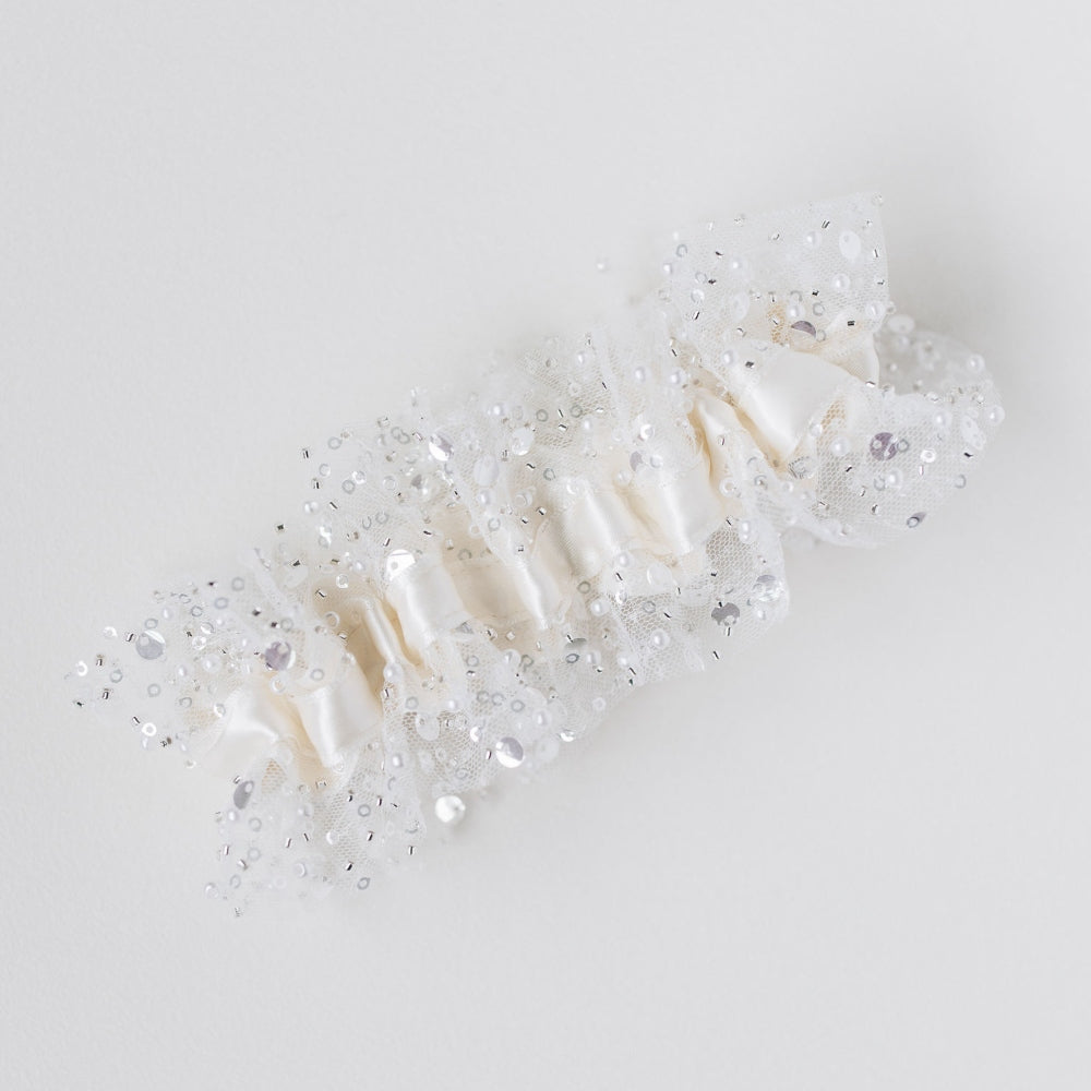 pearl, sparkle and jewel encrusted wedding garter handmade wedding heirloom  by The Garter Girl