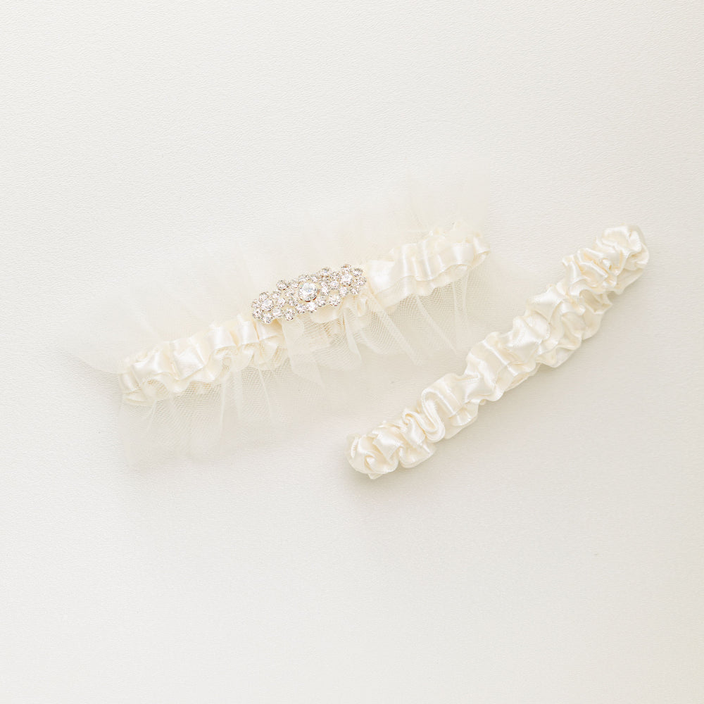 tulle and sparkle wedding garter set heirloom handmade by The Garter Girl