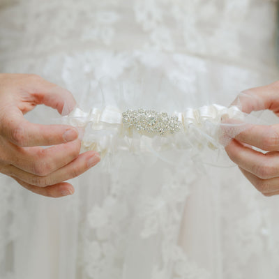 tulle and sparkle wedding garter heirloom handmade by The Garter Girl