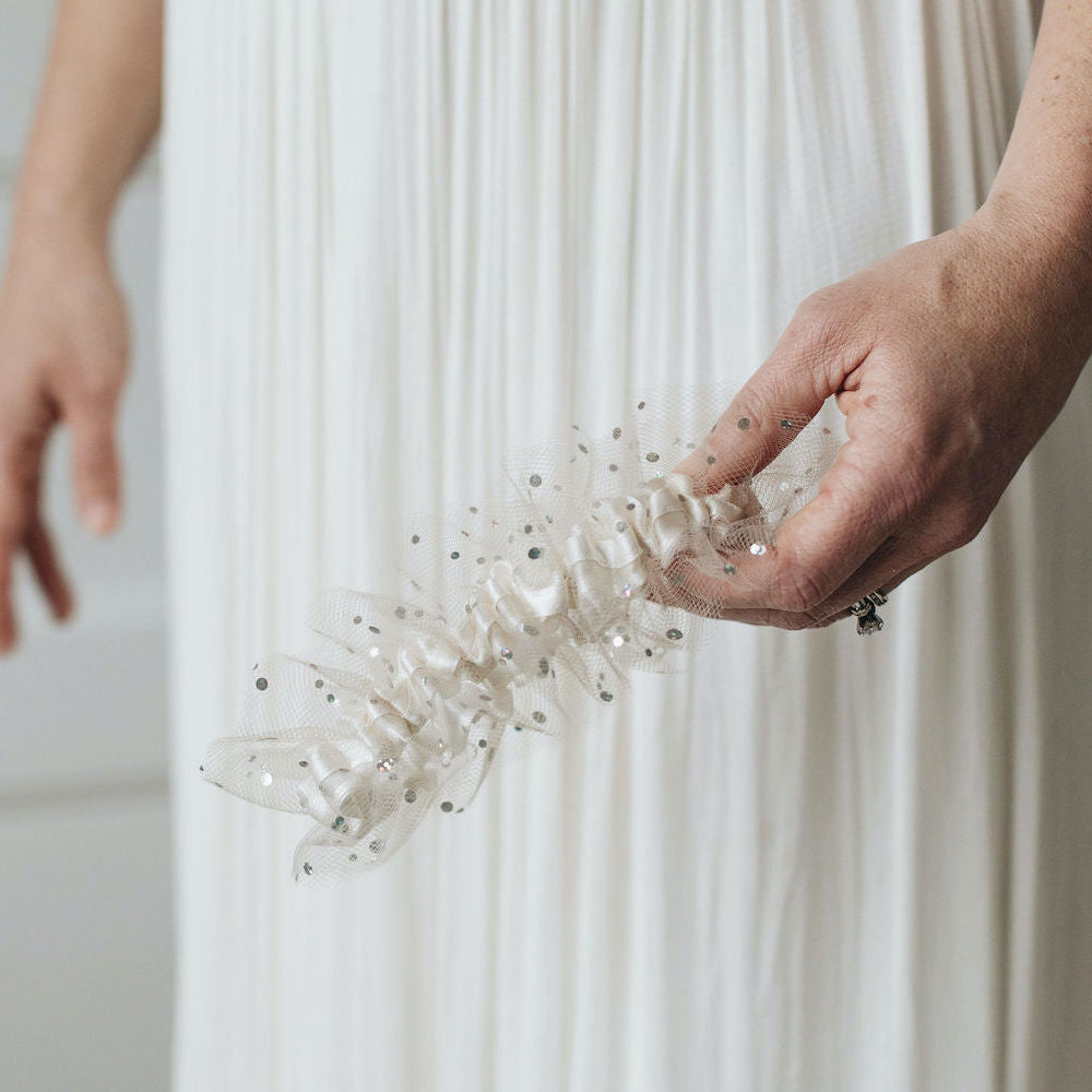 sparkle tulle wedding garter set, elegant bridal accessory, handmade by expert garter designer, The Garter Girl
