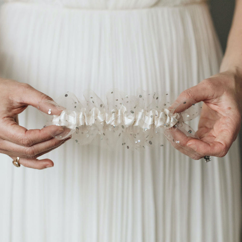 sparkle tulle wedding garter set, elegant bridal accessory, handmade by expert garter designer, The Garter Girl