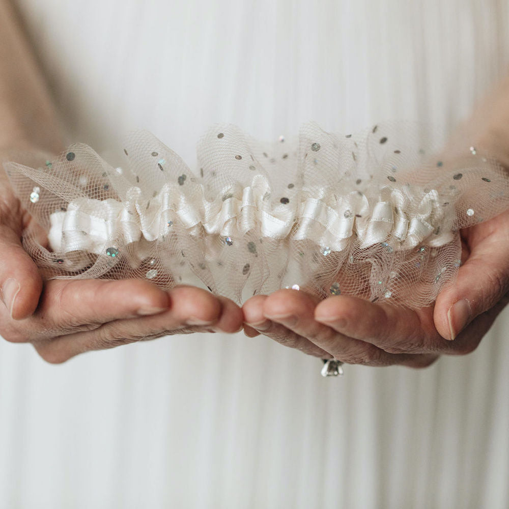 sparkle tulle wedding garter set, elegant bridal accessory, handmade by expert garter designer, The Garter Girl