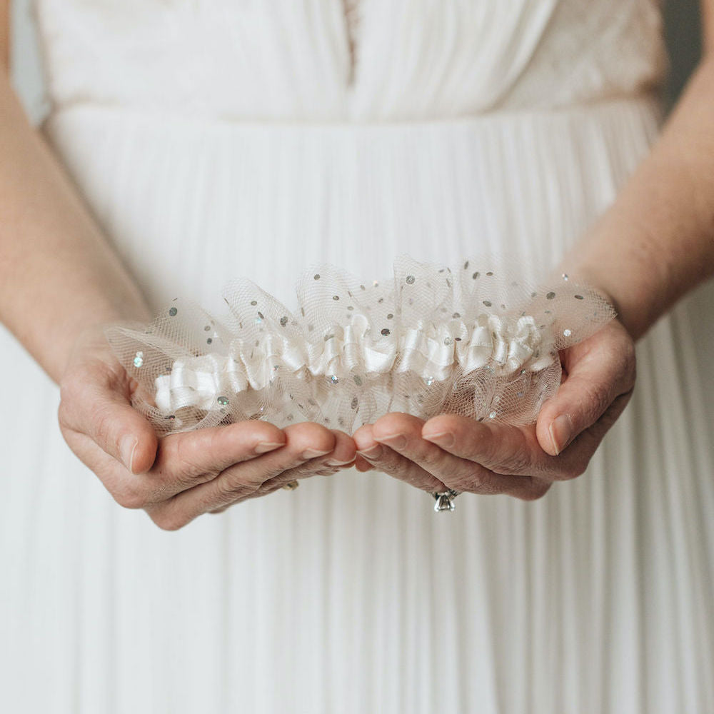 sparkle tulle wedding garter set, elegant bridal accessory, handmade by expert garter designer, The Garter Girl
