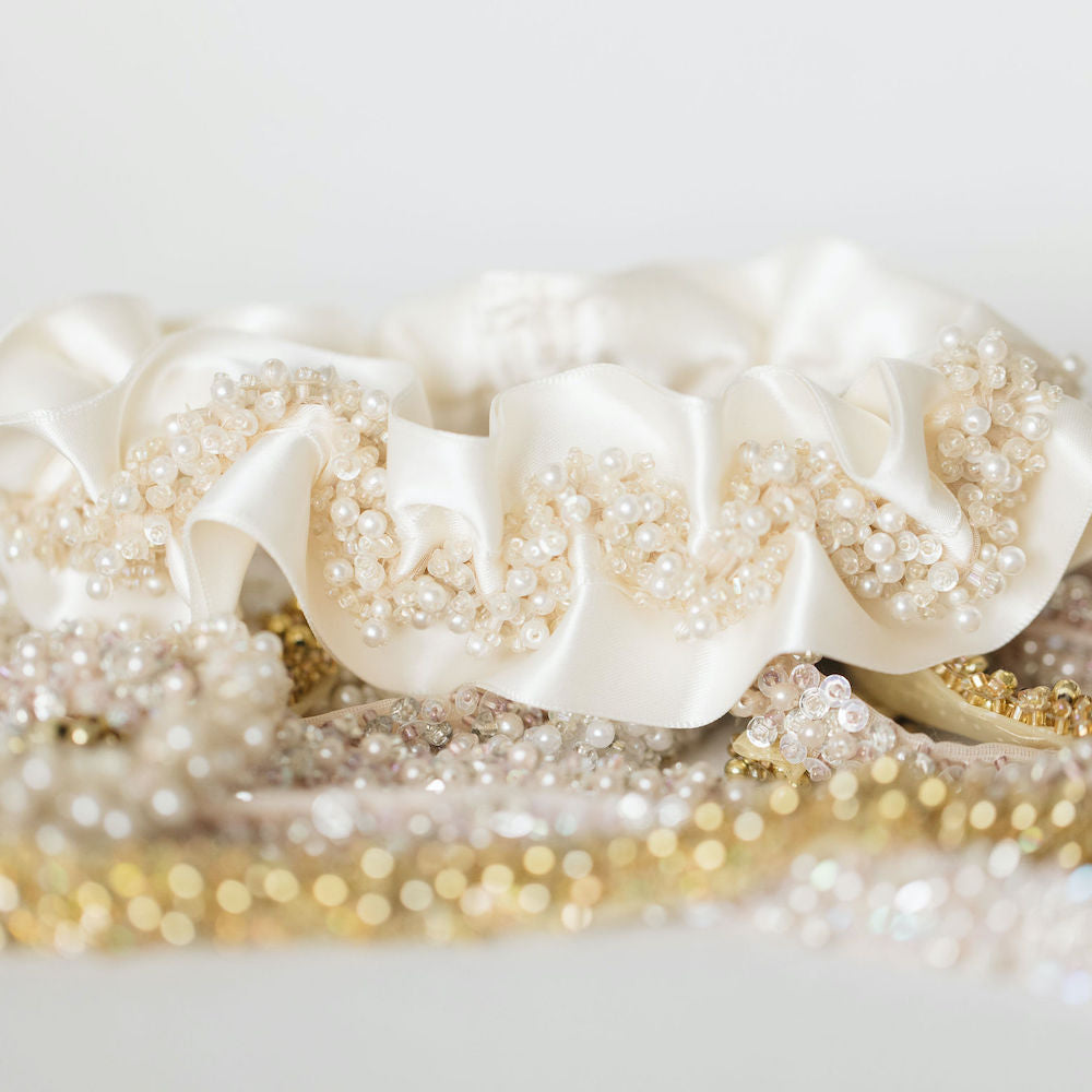 ultimate luxury sparkle wedding garter heirloom handmade by The Garter Girl