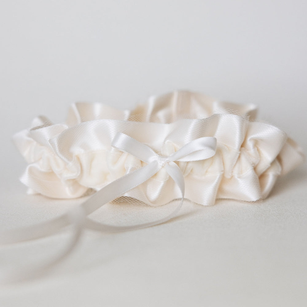 Ivory Tulle Wedding Garter Set | Romantic Garter for Bride Add Matching Tossing Garter (+$32) / Do Not Add Embroidery / Small (14 - 18 Inches)