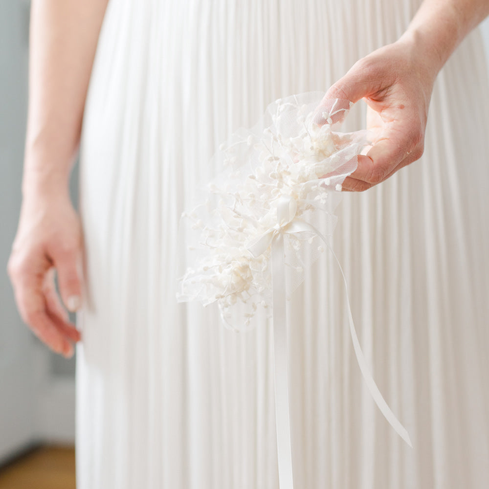 Wedding garter w floral tulle and satin handmade by The Garter Girl