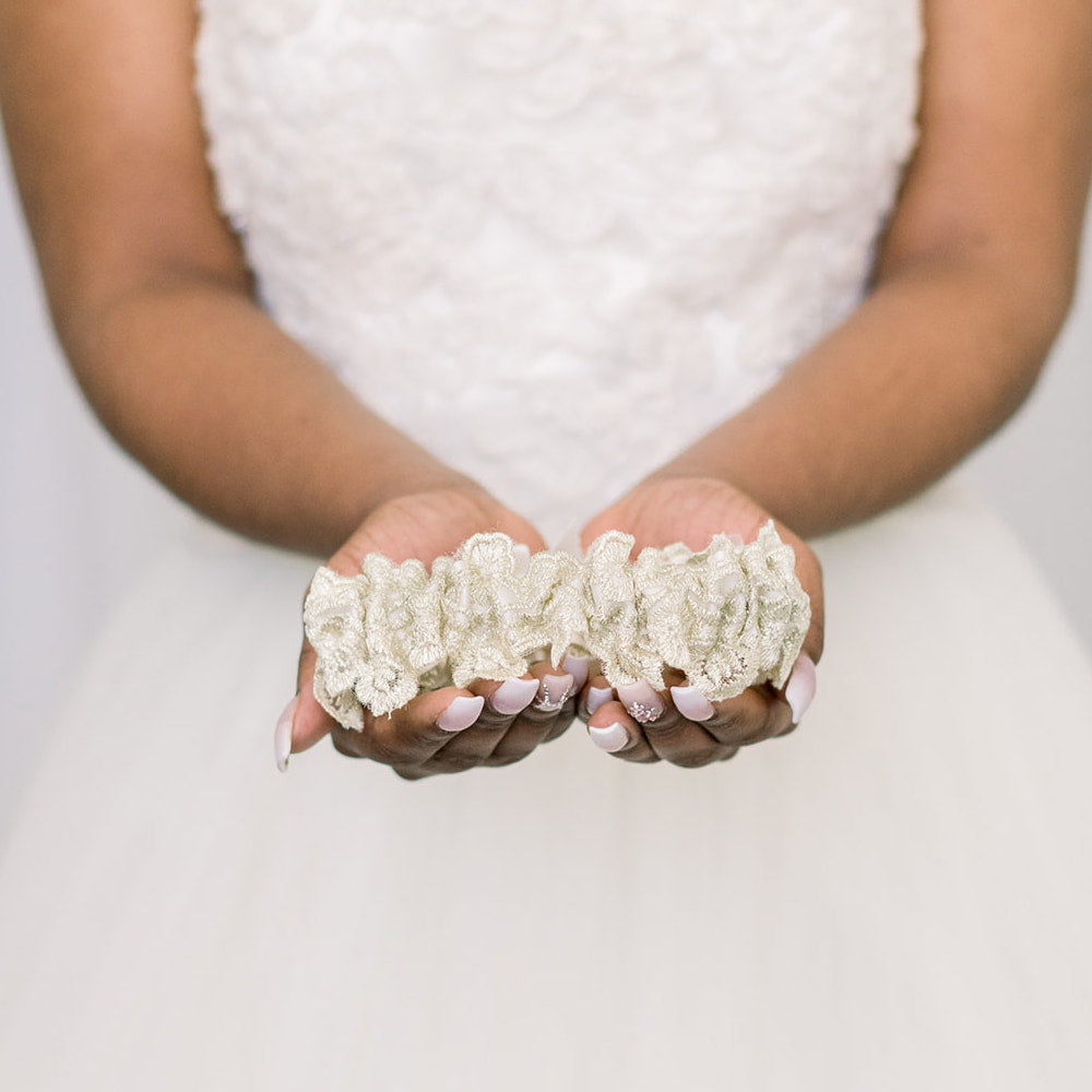 Golden Lace & Ivory Satin Wedding Garter