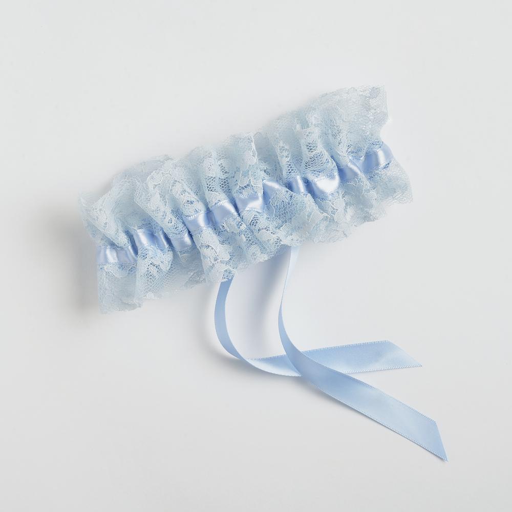 Shop our heirloom blue lace bridal garter for something blue at your wedding.