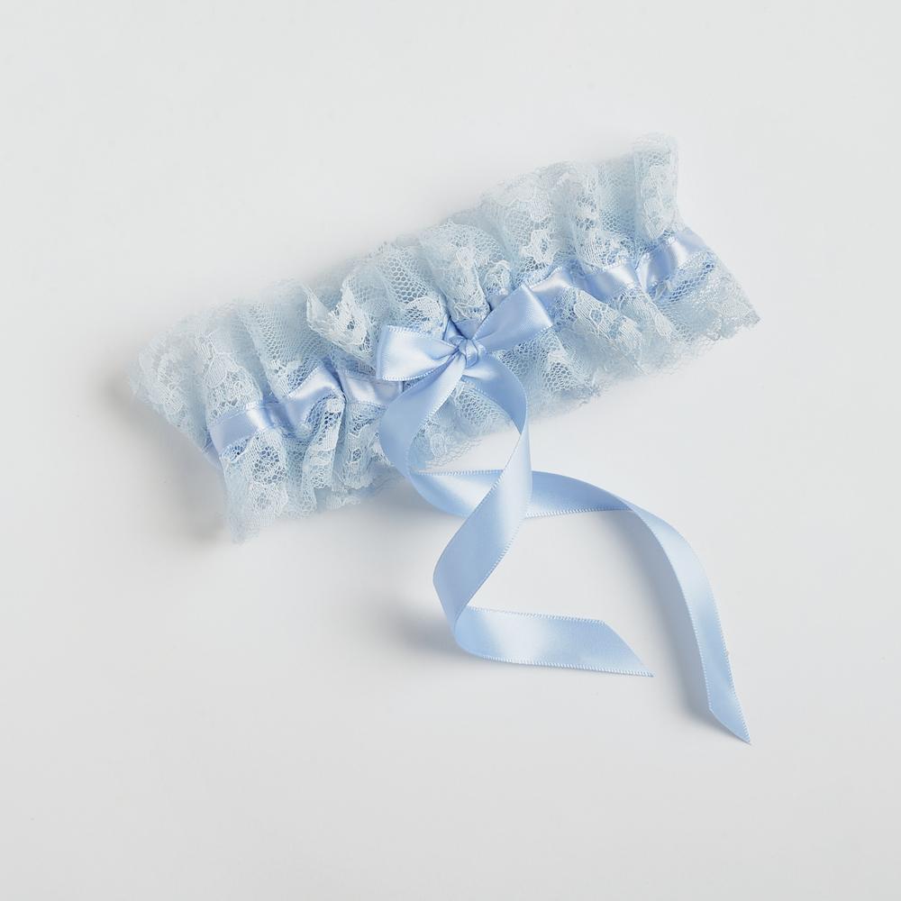 Shop our heirloom blue lace bridal garter for something blue at your wedding.