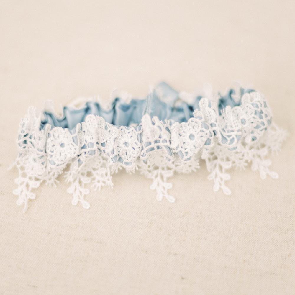 Dusty blue wedding garter w shimmer lace handmade by The Garter Girl