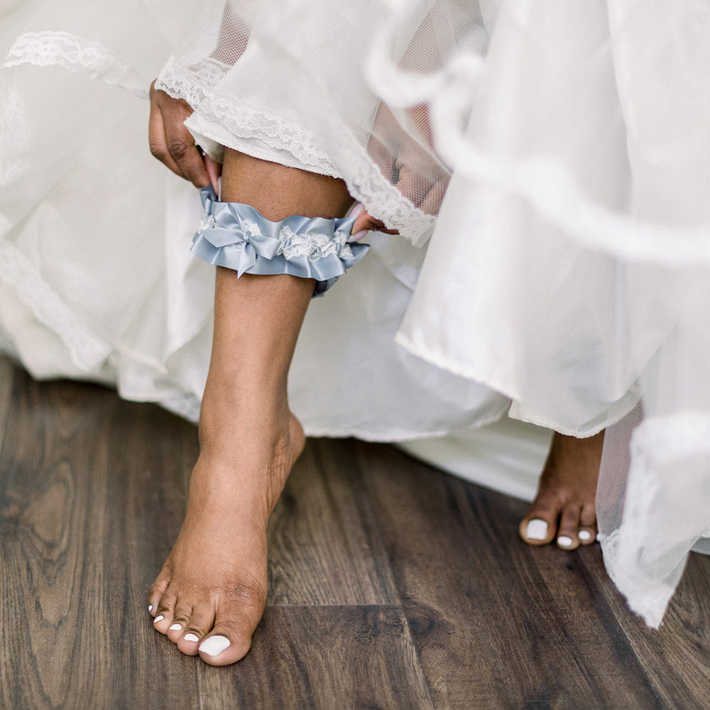unique something blue for the bride, a handmade wedding garter from The Garter Girl