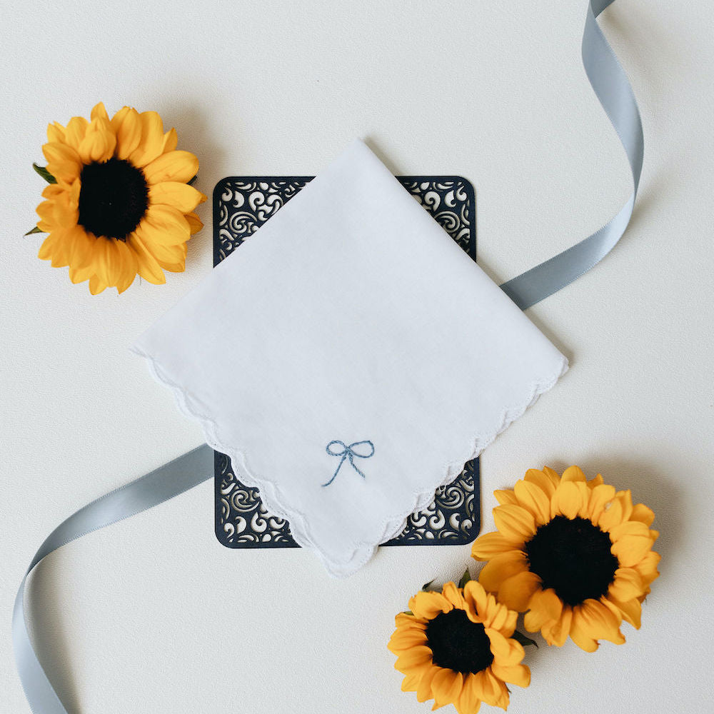 something blue for bride, wedding handkerchief embroidered by The Garter Girl