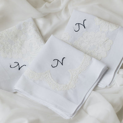personalized hand embroidered wedding heirloom garter, handkerchief handmade by The Garter Girl