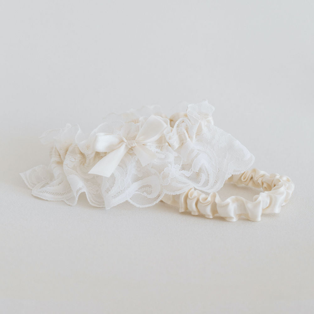 ivory lace and satin wedding garter heirloom handmade by The Garter Girl