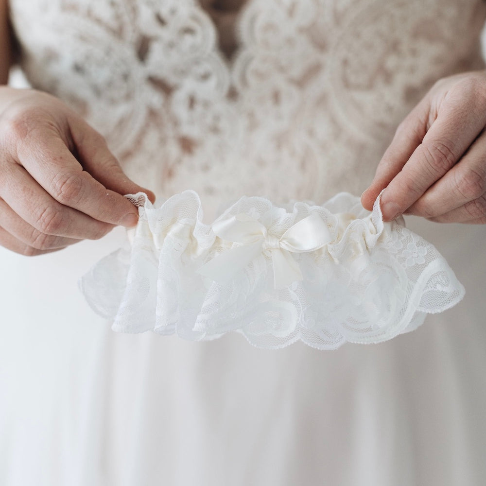ivory lace and satin wedding garter heirloom handmade by The Garter Girl