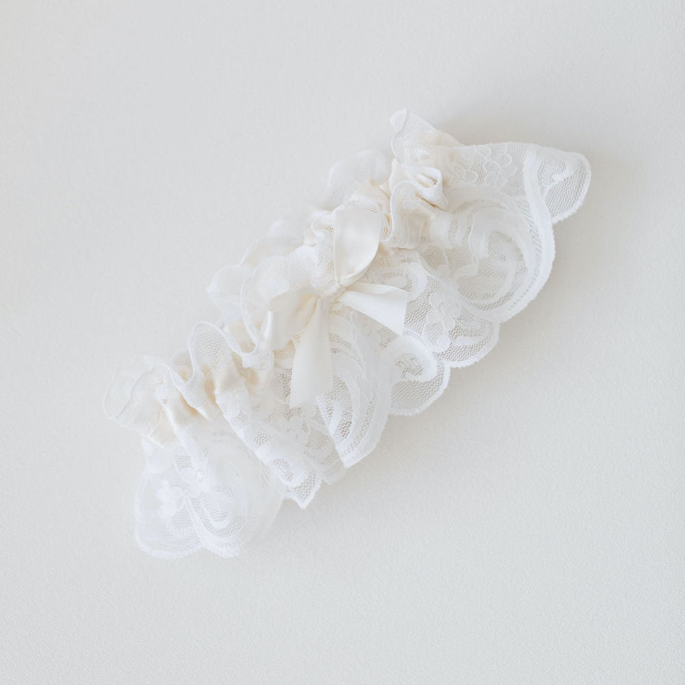 ivory lace and satin wedding garter heirloom handmade by The Garter Girl
