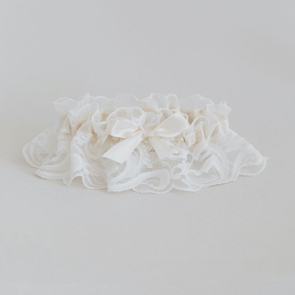 ivory lace and satin wedding garter heirloom handmade by The Garter Girl