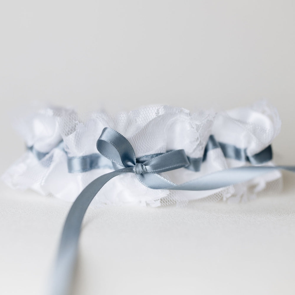 Handmade buy Custom Wedding Bride Leg Garter White Blue Ribbon & Lace