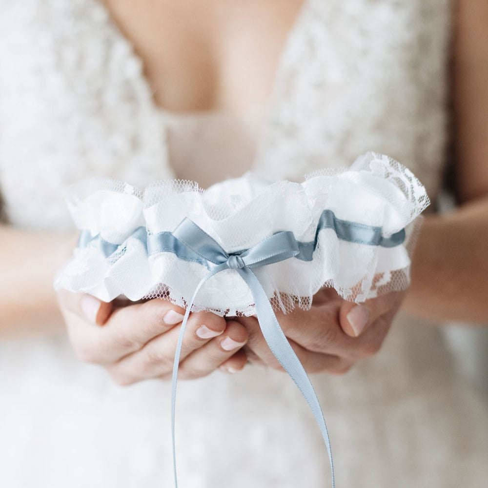 Perfect, Classic Garter, White or Ivory Lace Wedding Garter w/ Blue, Top Bridal Garter Design, The Garter Girl Large (24 - 28 inches) / Ivory Lace & Perfect, Classic Garter, White or Ivory Lace Wedding Garter w/ Blue, Top Bridal Garter Design, The Garter Girl Large (24 - 28 inches) / Ivory Lace &